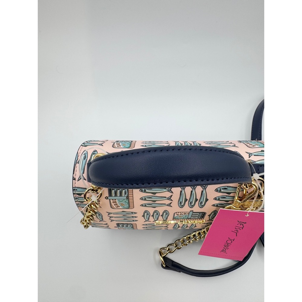 Betsey Johnson Sardine Navy Pink Leather Crossbody Top Handle Purse - Picture 9 of 14